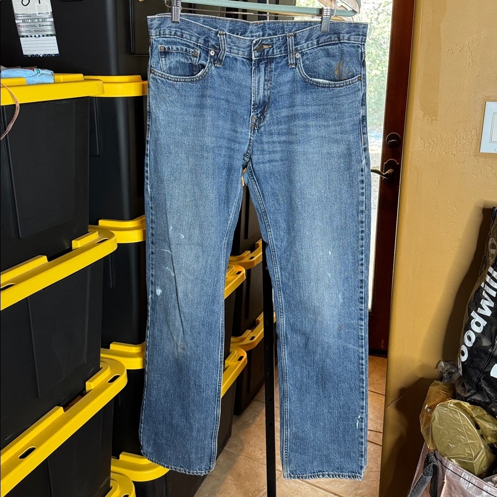 Old Navy Straight Leg Jeans 34x34 Paint Splatter Distressed Workwear Blue Denim - Picture 5 of 15